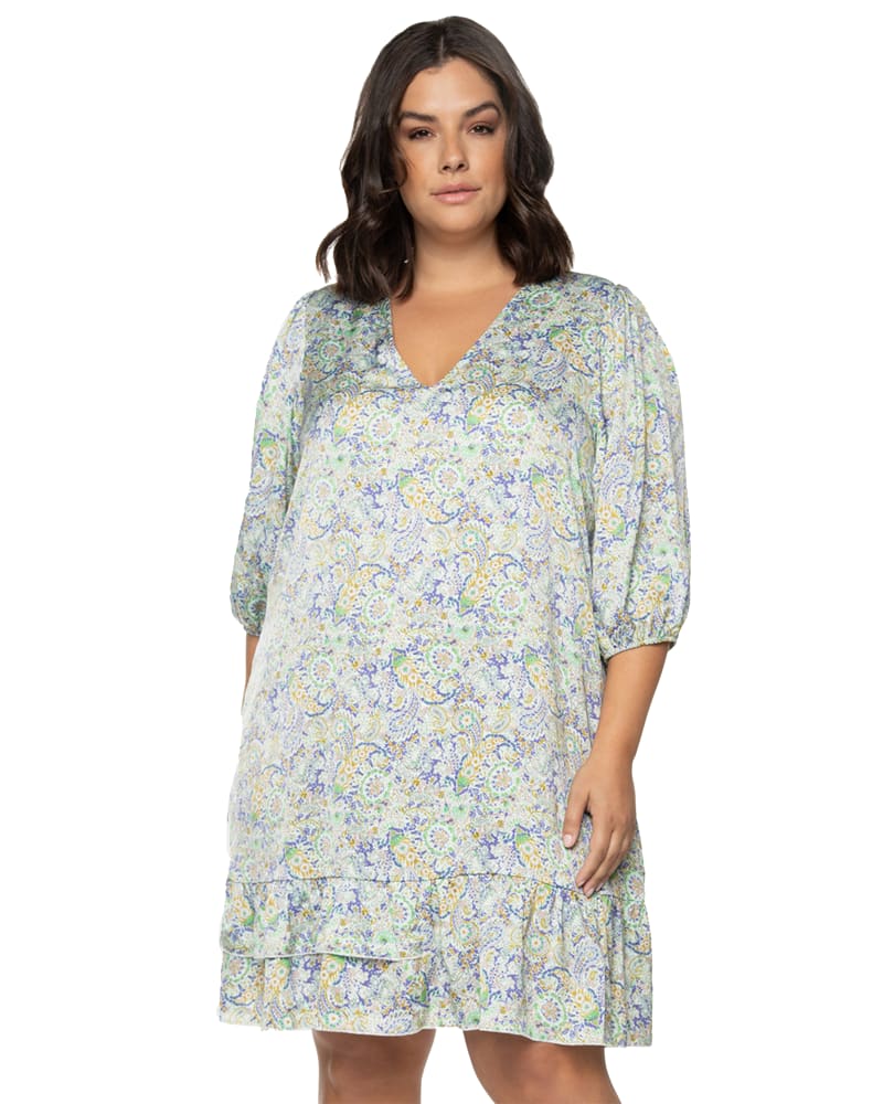 Plus size model wearing Haven Ruffle Mini Dress by Dex Plus | Dia&Co | dia_product_style_image_id:183994